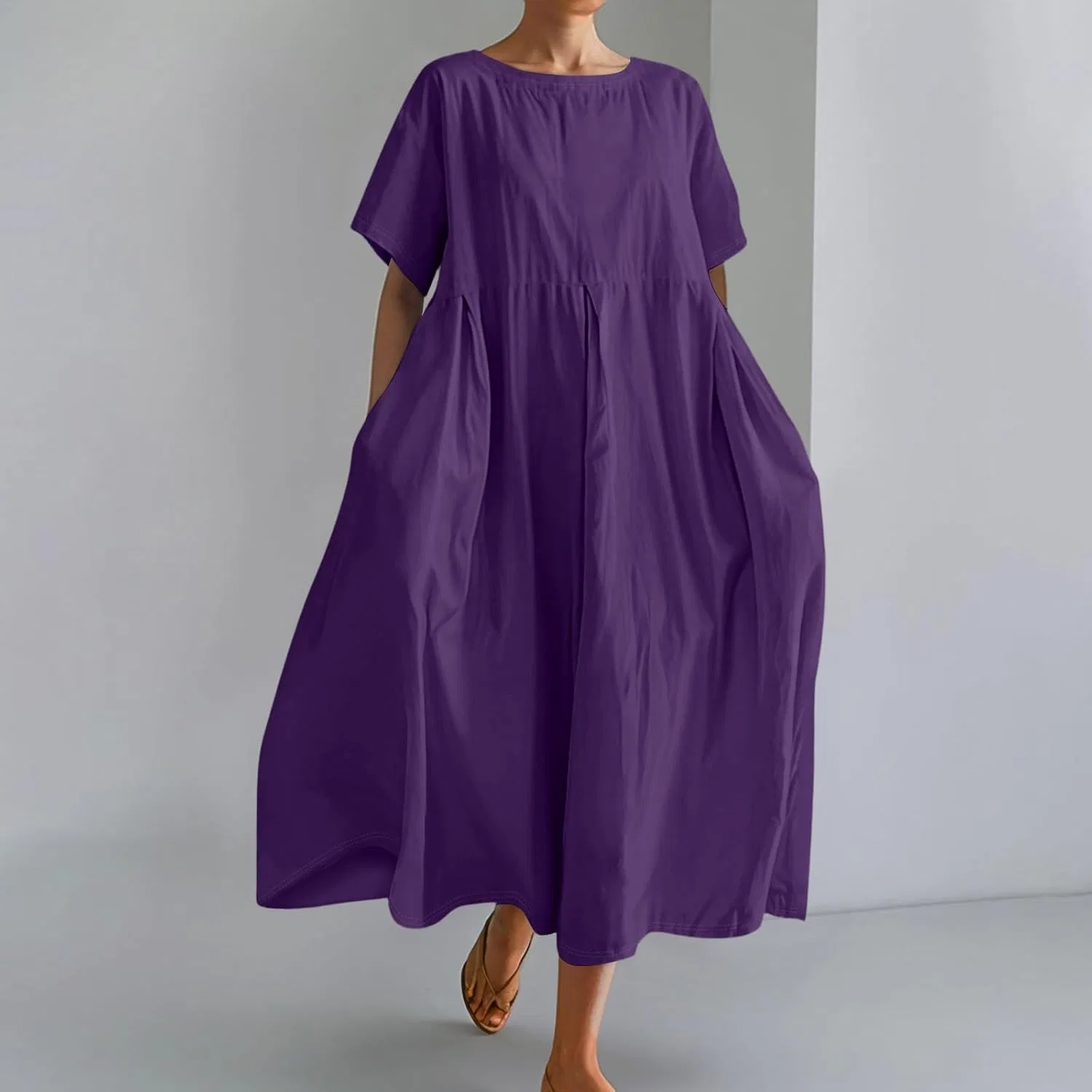 Женское свободное платье богемного стиля с воланами Purple — фото 3