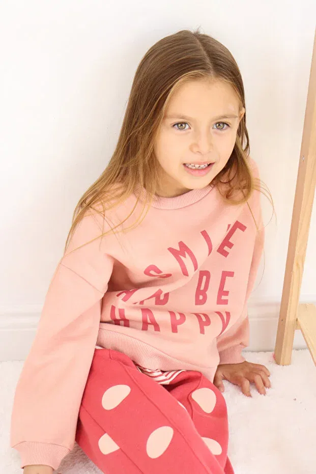 Детский комплект для девочек с принтом Smile and Happy Harika Kids, Dark Pink — фото 4