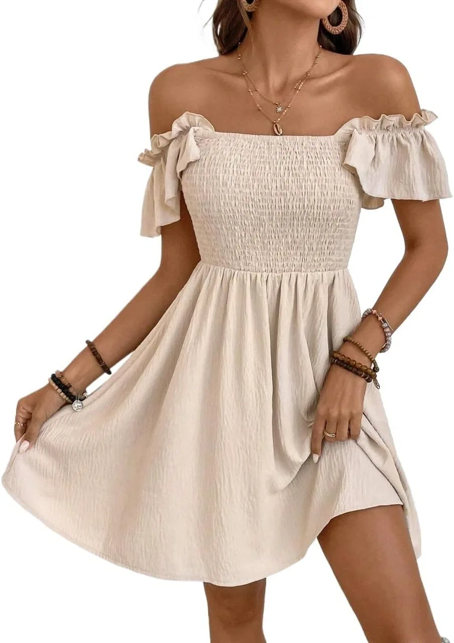 Женское платье A-силуэта с воланами Off-Shoulder, Apricot