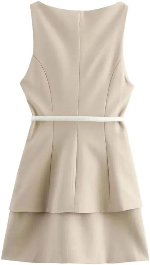 Женское A-силуэта мини-платье без рукавов с поясом Khaki — фото 4