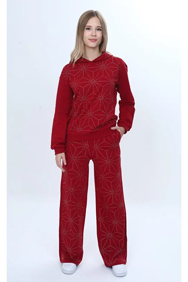Детский комплект для девочек с вышивкой Stone Embroidered K Toontoy, Burgundy