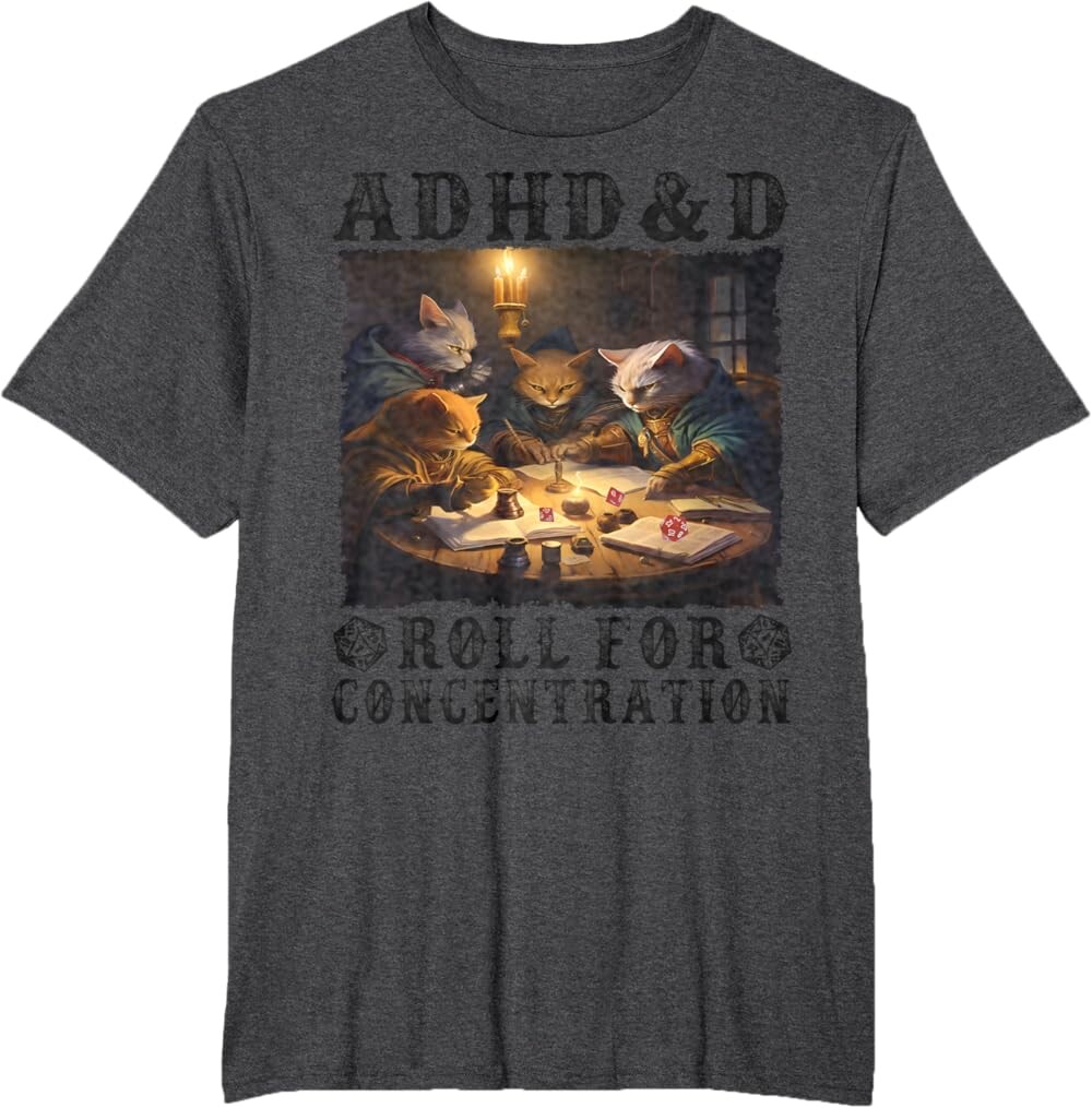 

Мужская футболка Funny Tees Gamer RPG Apparel Cats RPG Gamer Roll For Concentration, темно-серый