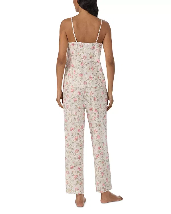 Женская пижама с цветочным принтом Sleeveless Classic Woven Cami Top Ankle Pant Pajama Set Ralph Lauren, Blush — фото 3