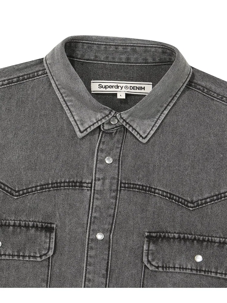 Рубашка джинсовая оверсайз, Western SUPERDRY, Grey — фото 4