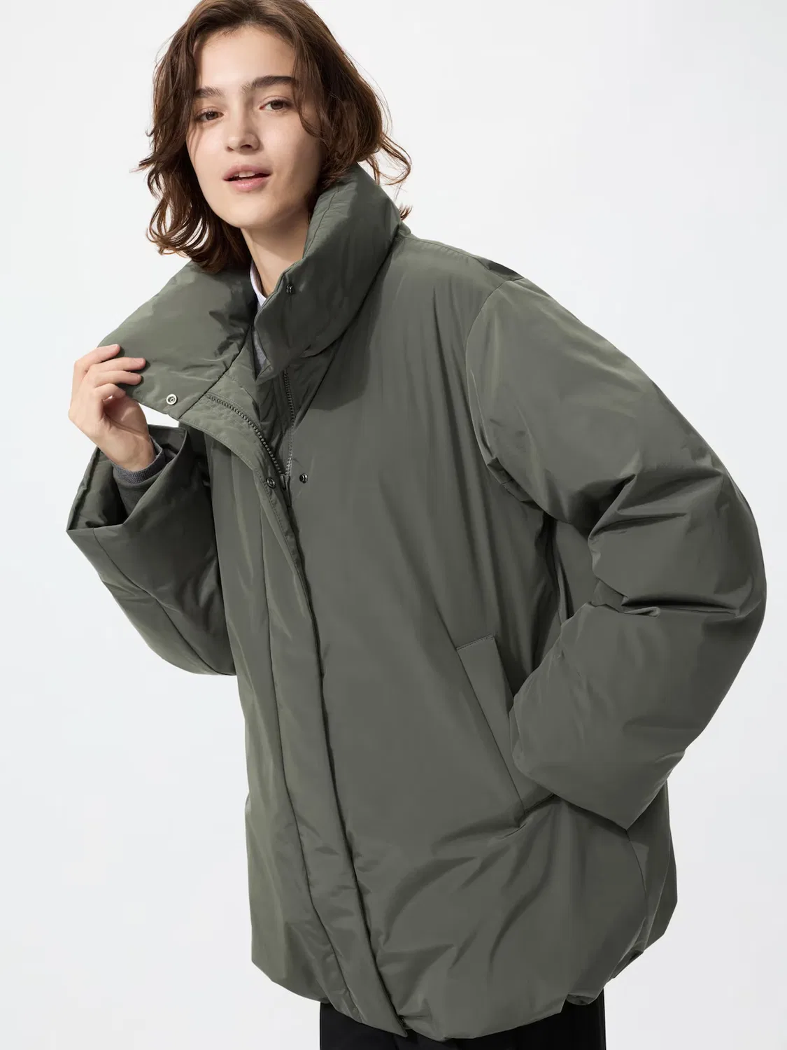 Пальто Uniqlo, короткое пуховое пальто, оливковый