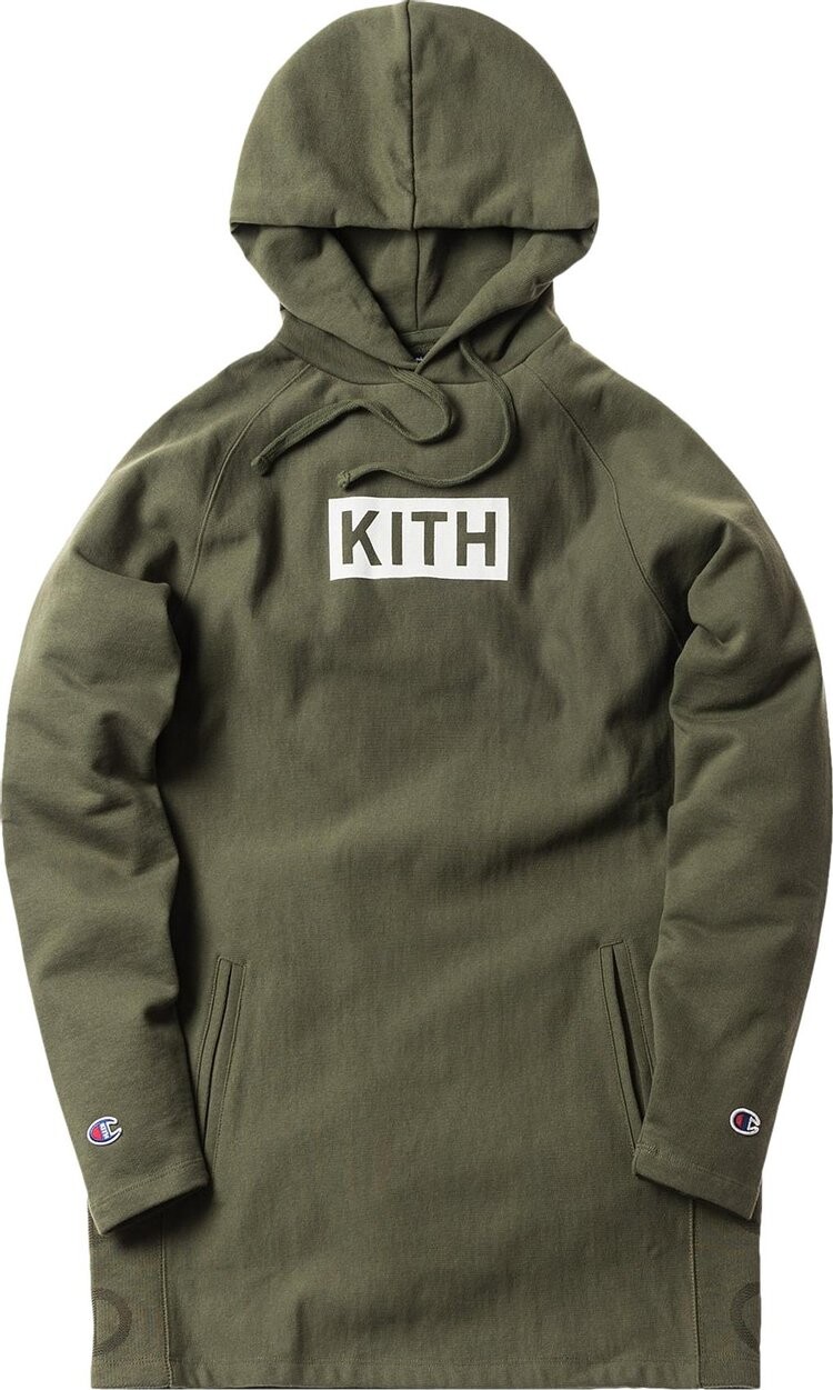 

Худи Kith x Champion Extended Hoodie 'Olive', зеленый