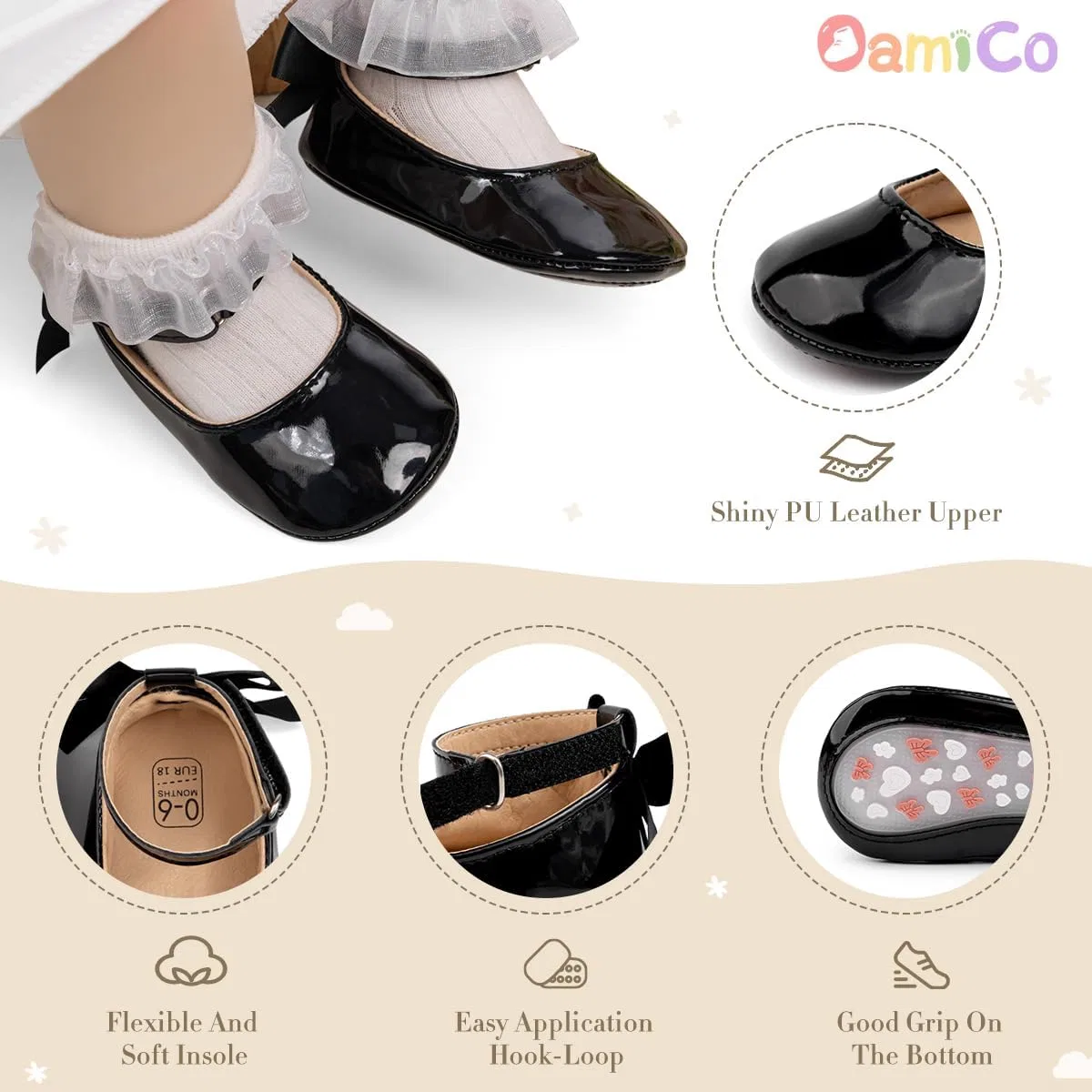 Детские туфли Мэри Джейн для девочек Oamico, Black — фото 4