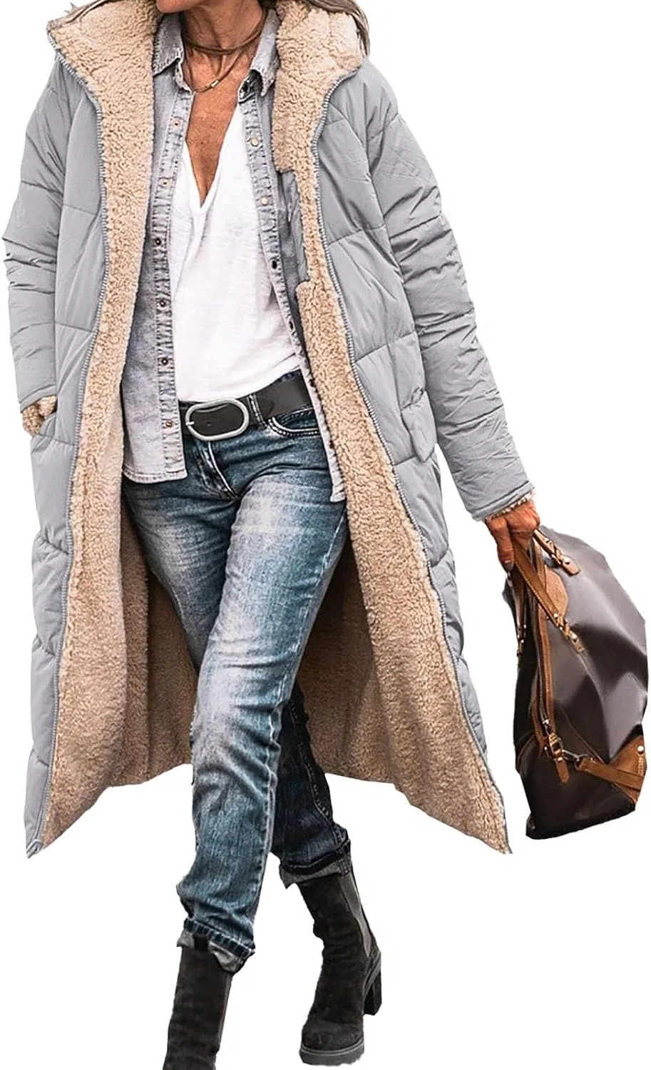 Мужское зимнее пальто с капюшоном, на флисе, Windproof, синий — фото 2