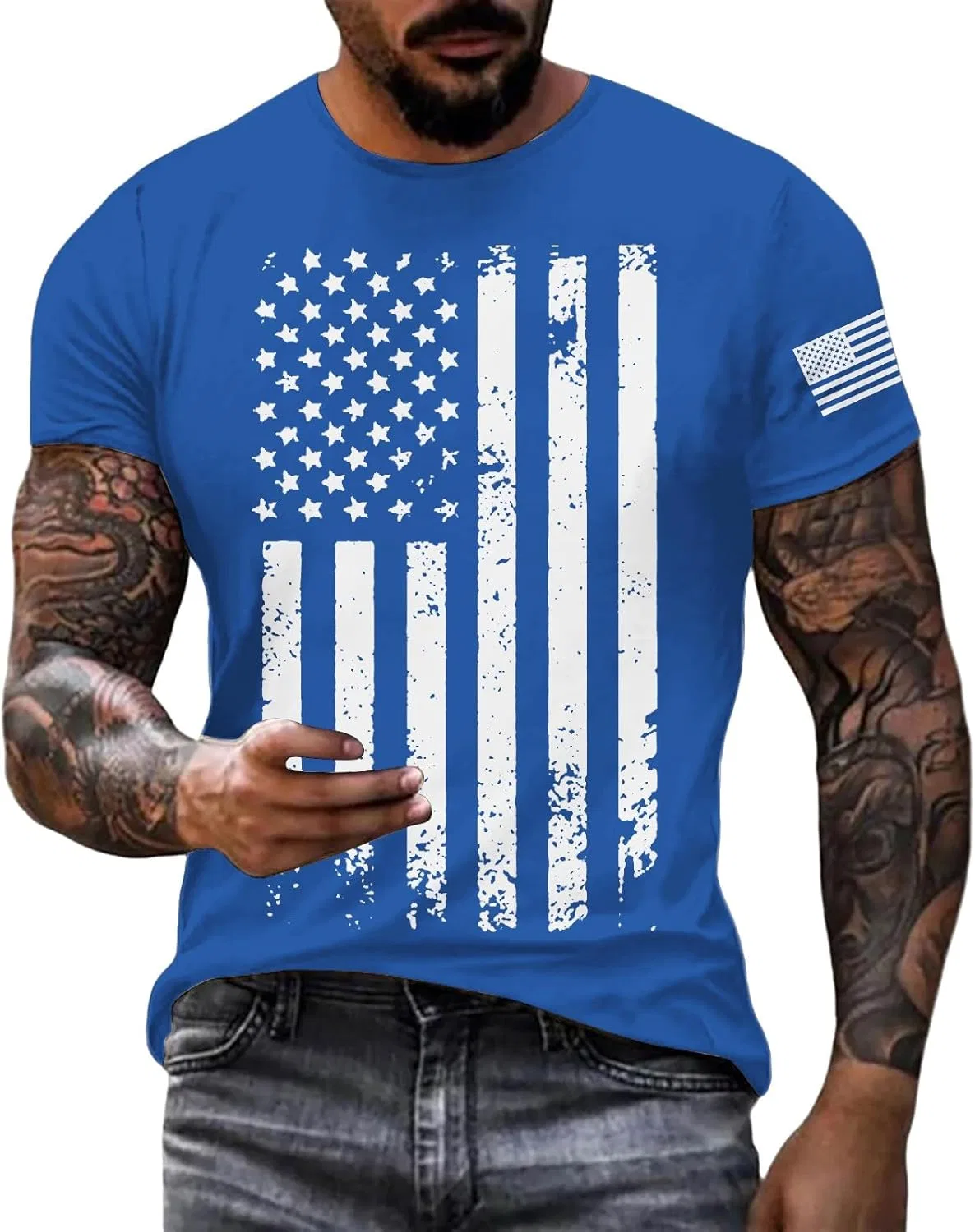 Мужская футболка с американским флагом Miyaomn, Blue