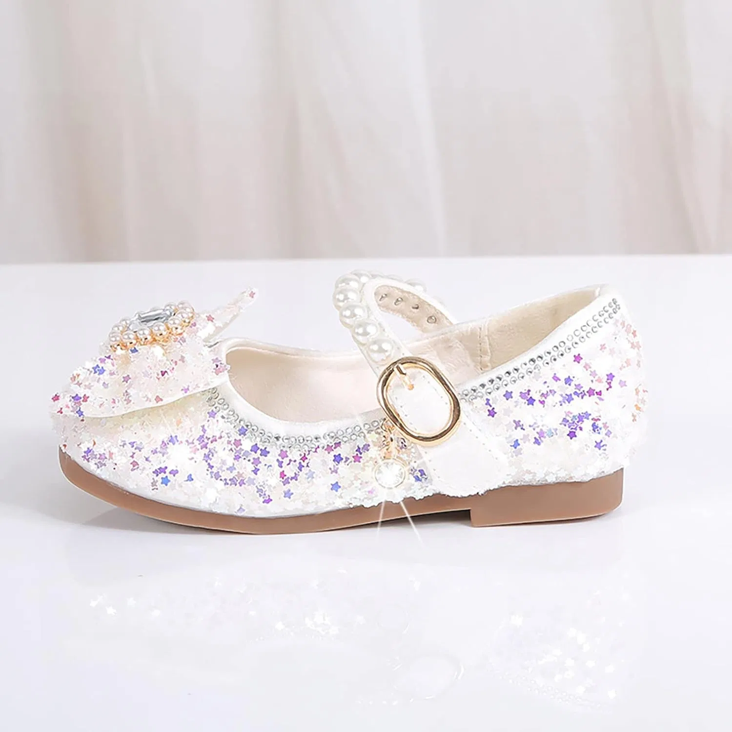 Детские туфли для девочек с принтом Rhinestone Bows, White — фото 2