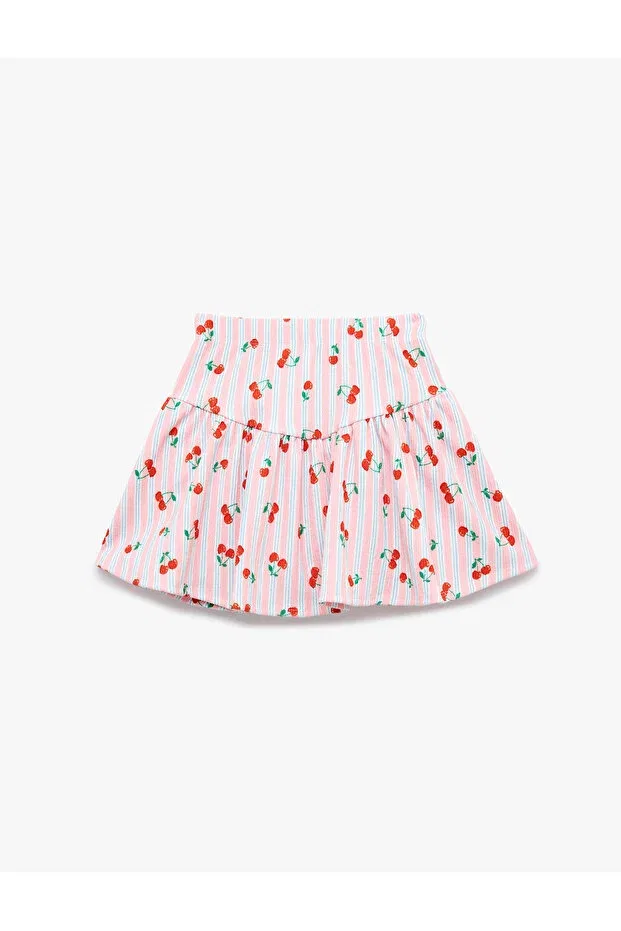 Детская юбка-шорты для девочек с принтом Cherry Printed Loose Cut Skirt With Elastic Waist Koton, Pink Patterned