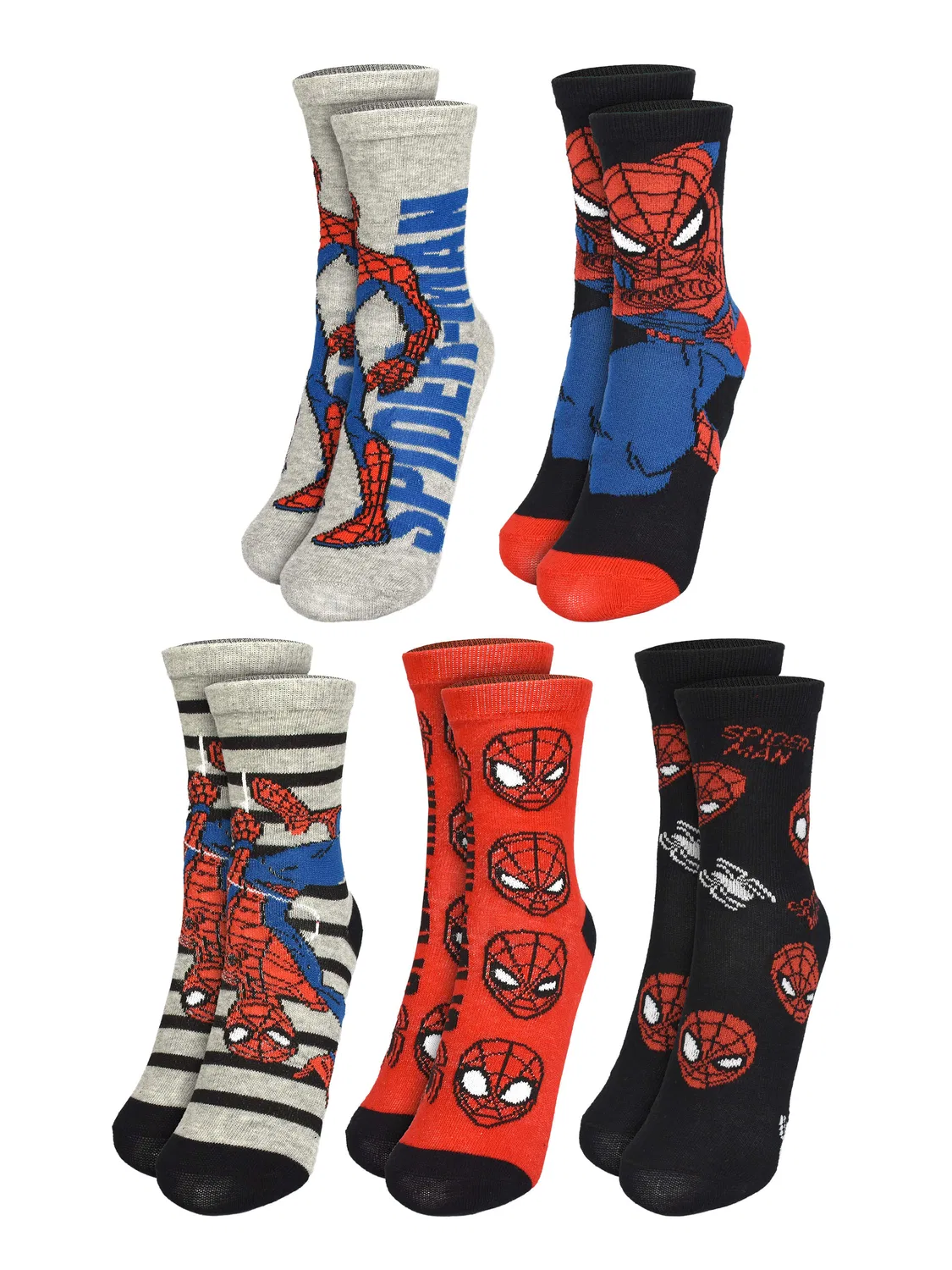 Носки комплект 5 пар с принтом Spiderman, многоцветный