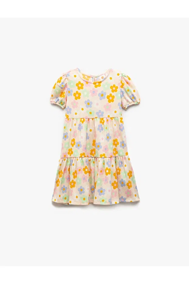 Детское платье для девочек с коротким рукавом Koton, Ecru Patterned