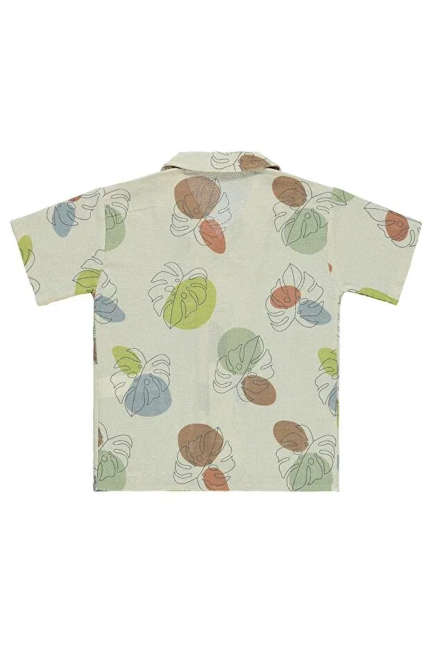 Детская рубашка для мальчиков с коротким рукавом Leaf patterned shirt Civil Boys, Ecru — фото 2