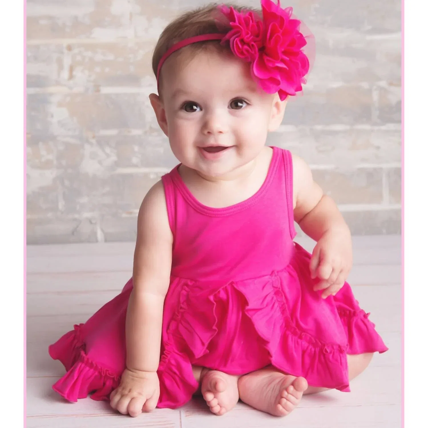 Детское платье-боди для девочек с оборками Calla Lemon Loves Layette, Hot Pink