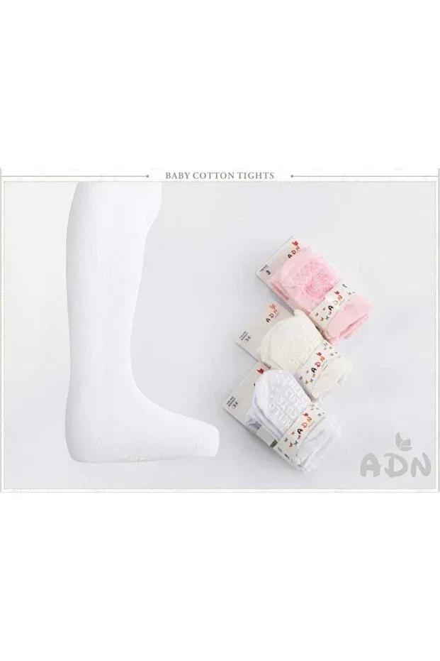 Детские колготки хлопковые 3-шт A.D.N Socks, White-Ecru-Pink