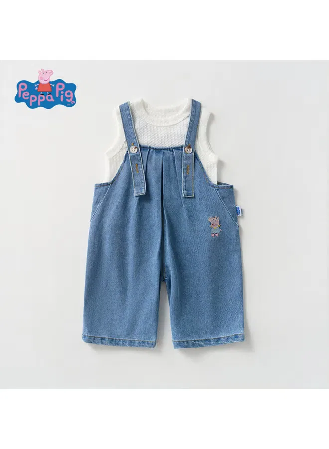 Комплект детский летний без рукавов с шортами Peppa Pig, белый с синим — фото 2
