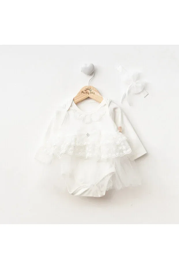 Детское платье-боди для девочек с кружевом Miniday Baby, Ecru — фото 2