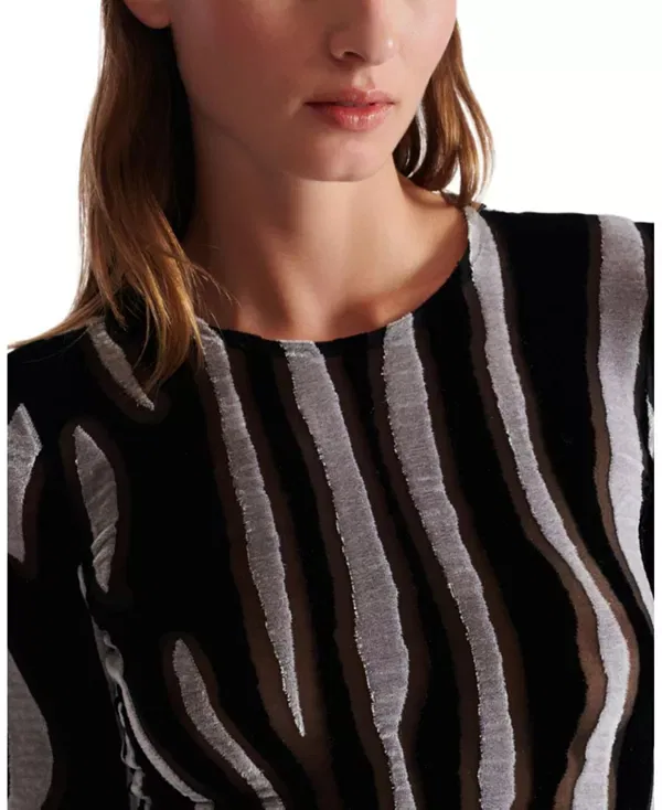 Женский топ велюровый с принтом Zebra-Print Velvet Bodycon Top Balmain, черный — фото 3