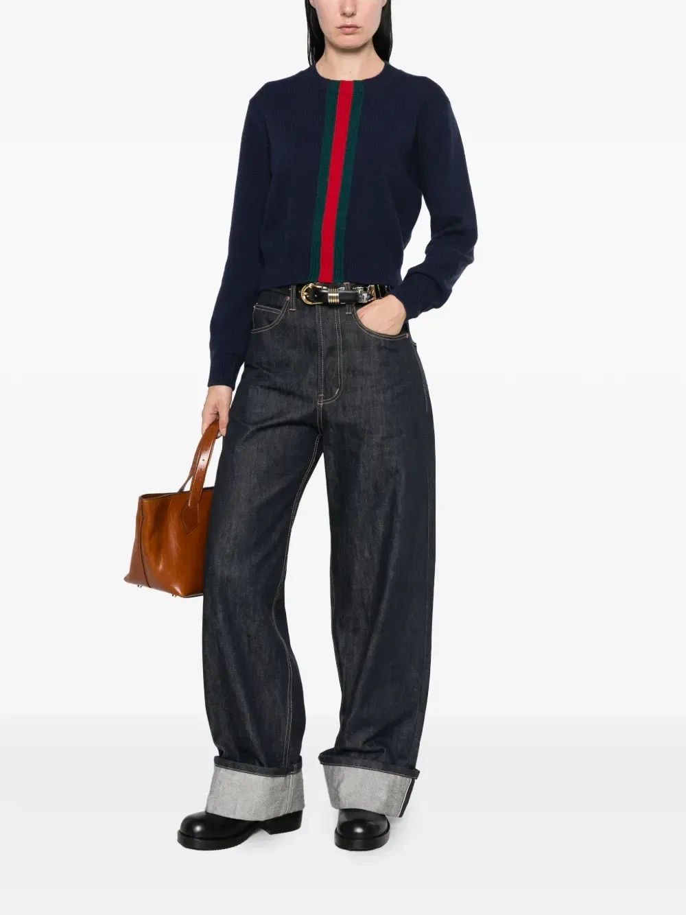 Шерстяной свитер Web-stripe GUCCI, синий — фото 2