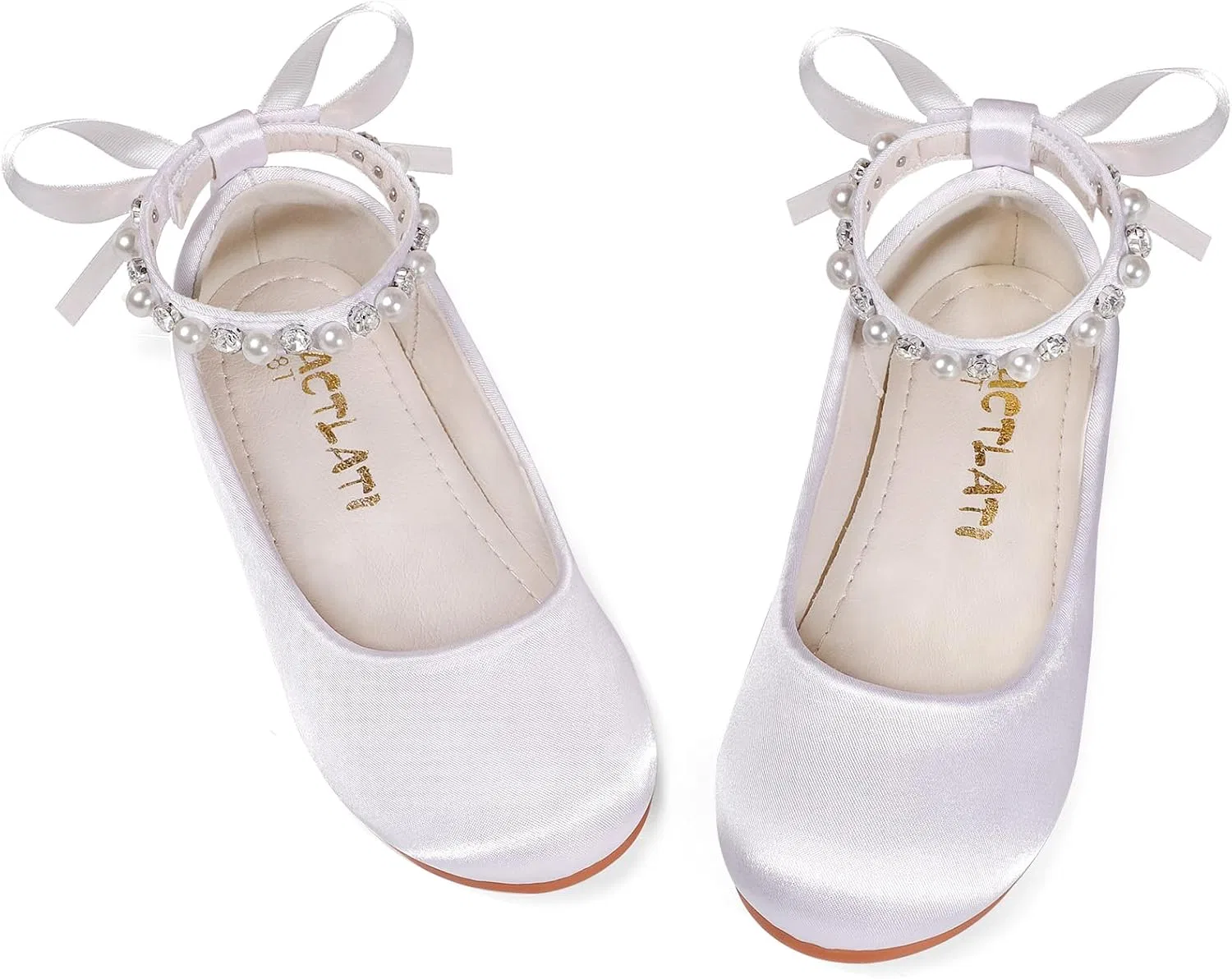 Детские балетки для девочек с принтом цветов Mary Jane Flats KDVOG, White Satin