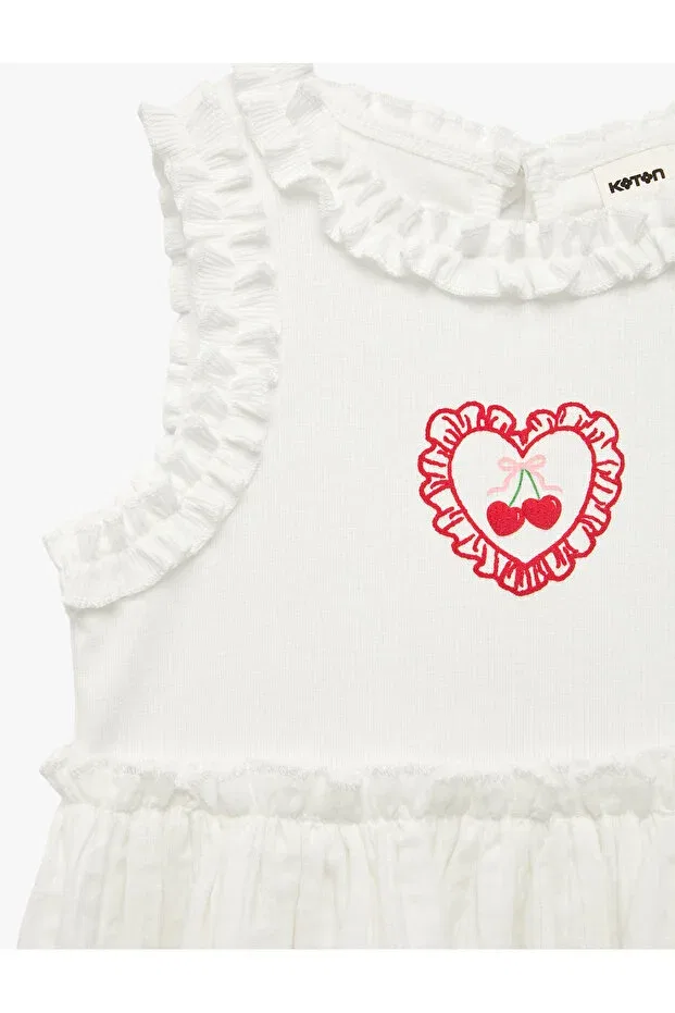 Детское платье для девочек хлопковое Cherry and heart print cotton a-line ruffle dress Koton, Ecru — фото 3