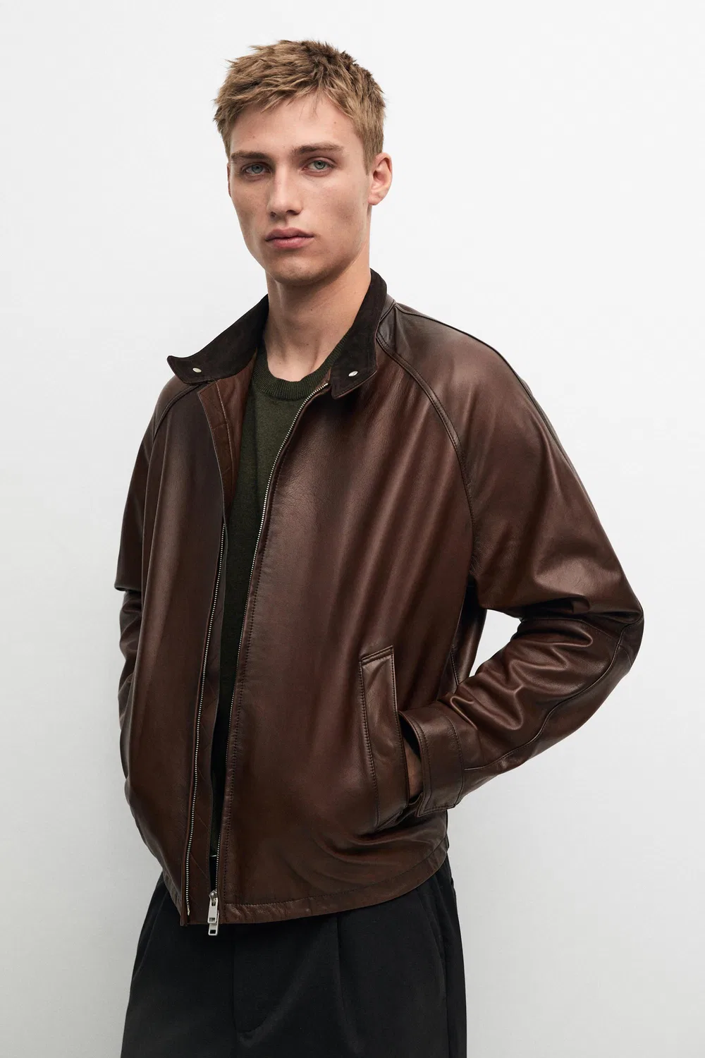 Куртка Massimo Dutti, кожаная, коричневая — фото 2