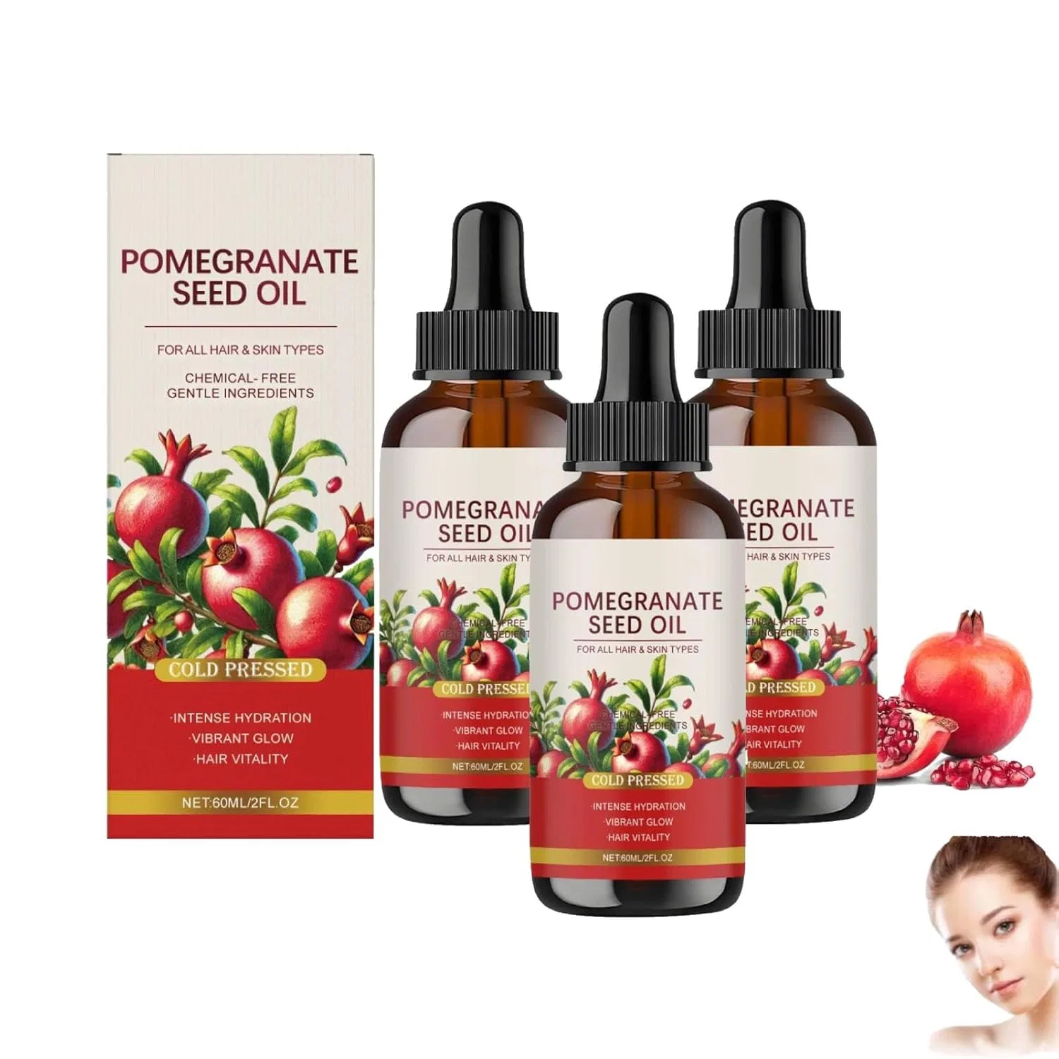 Масло для лица и волос Pomegranate Seed Oil, vokkrv, 3 шт, 60 мл