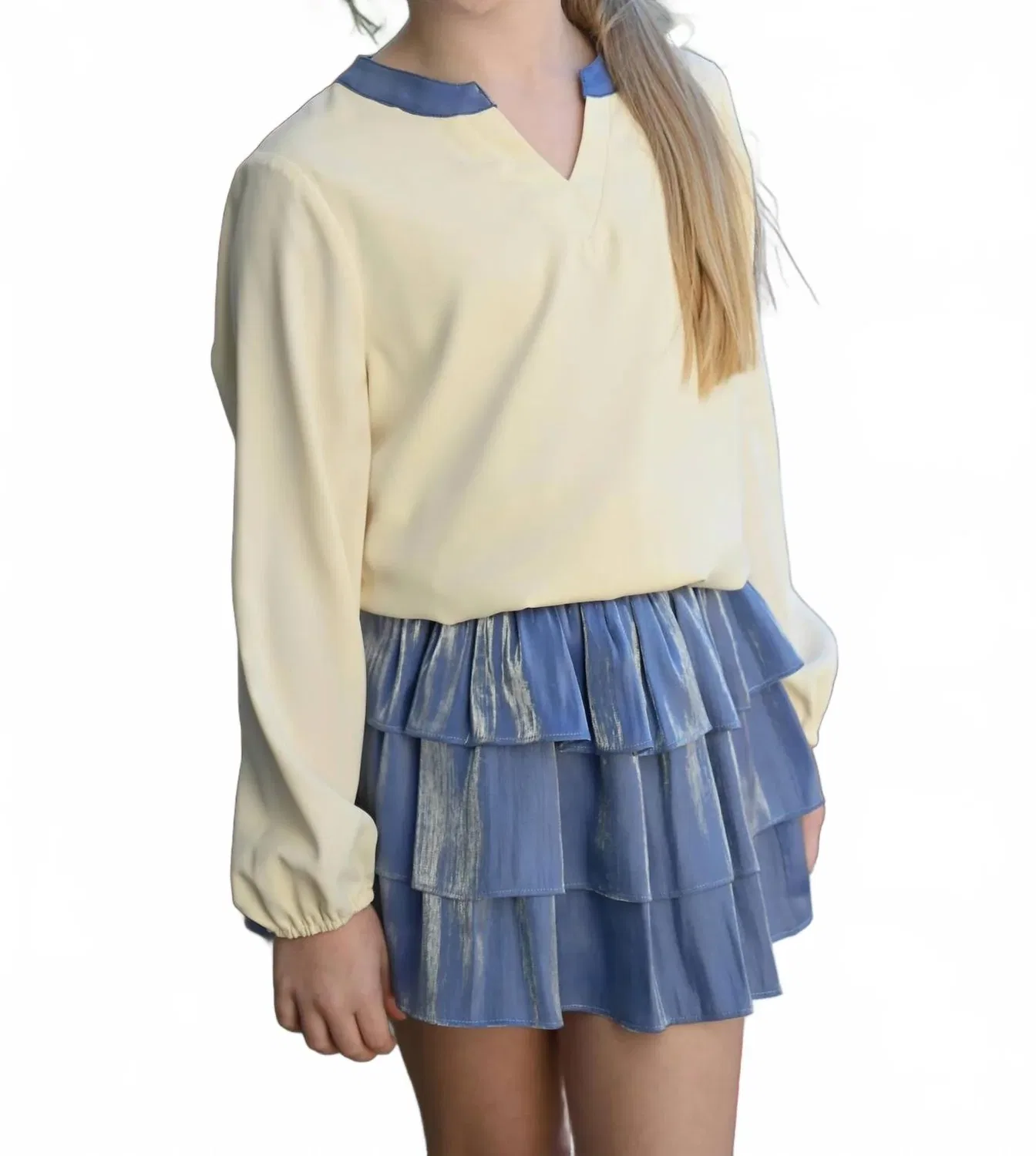 Детская блузка с длинным рукавом Milly Top Pleat, Cream/Blue
