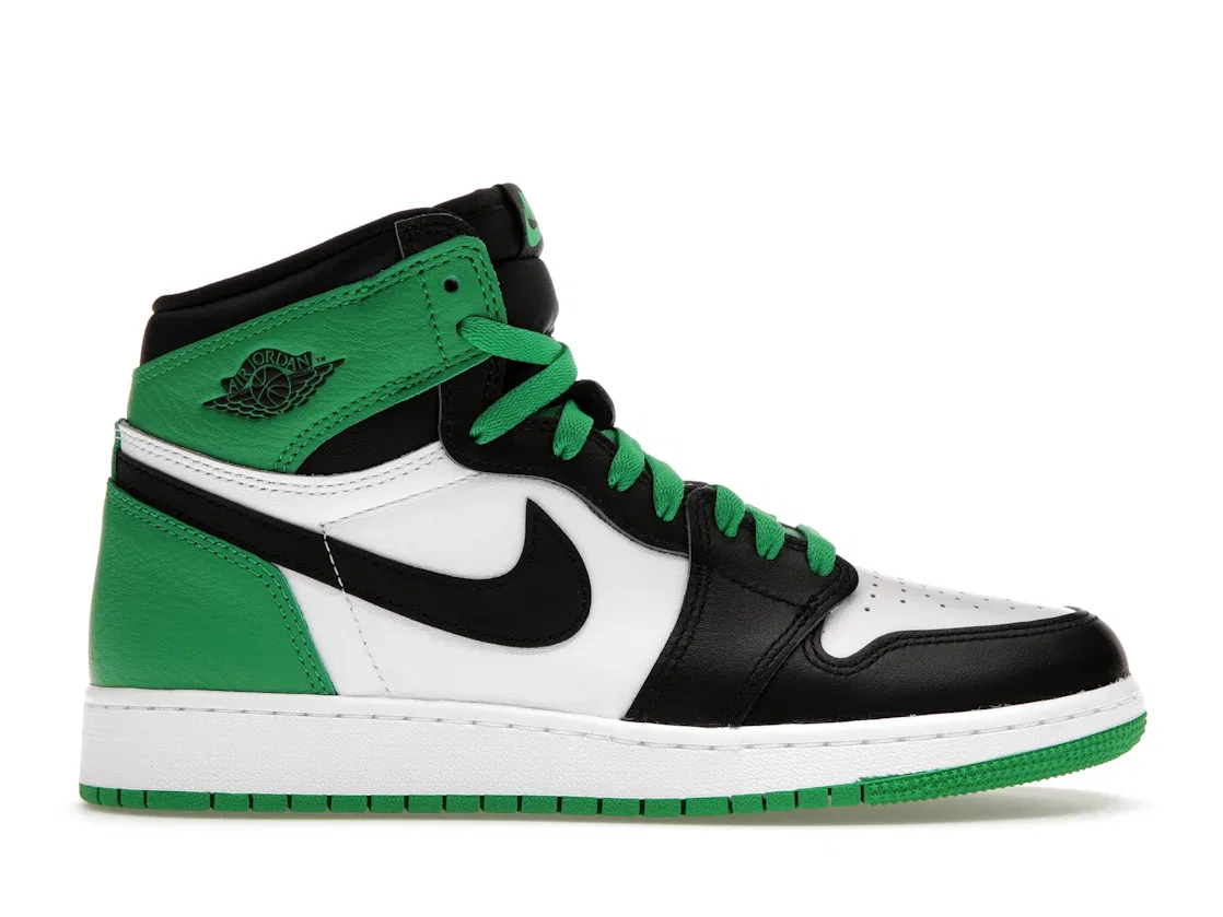 Детские кроссовки с контрастными вставками Jordan 1 Retro High OG Lucky Green, Black/Lucky Green-White