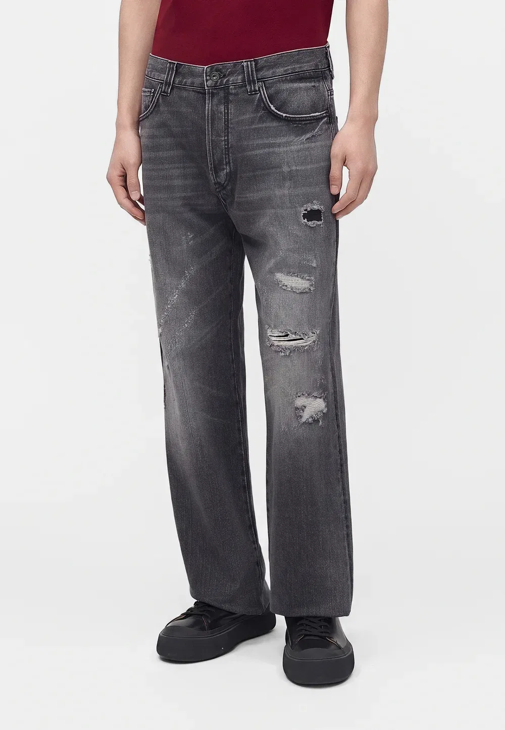 Брюки с карманами - джинсы свободного кроя Emporio Armani, Grey Denim