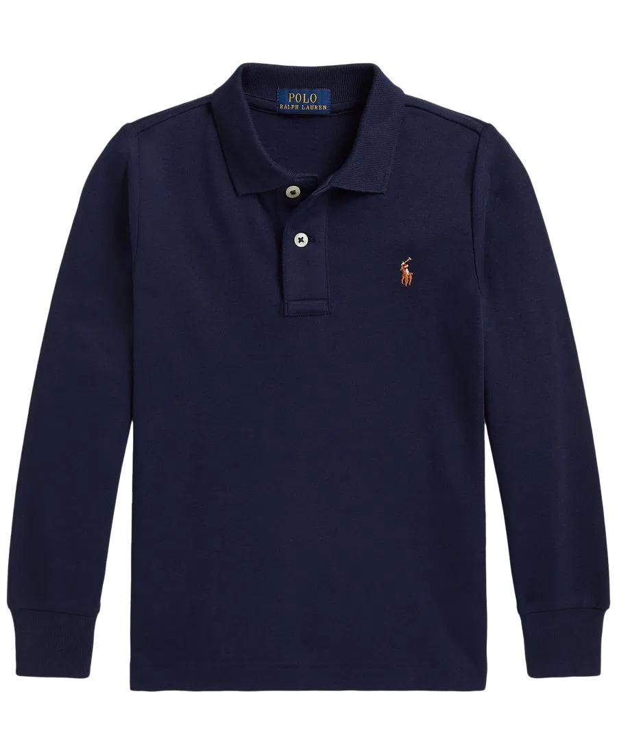 Детская рубашка-поло с длинным рукавом из мягкого хлопка Polo Ralph Lauren, Refined Navy C5229