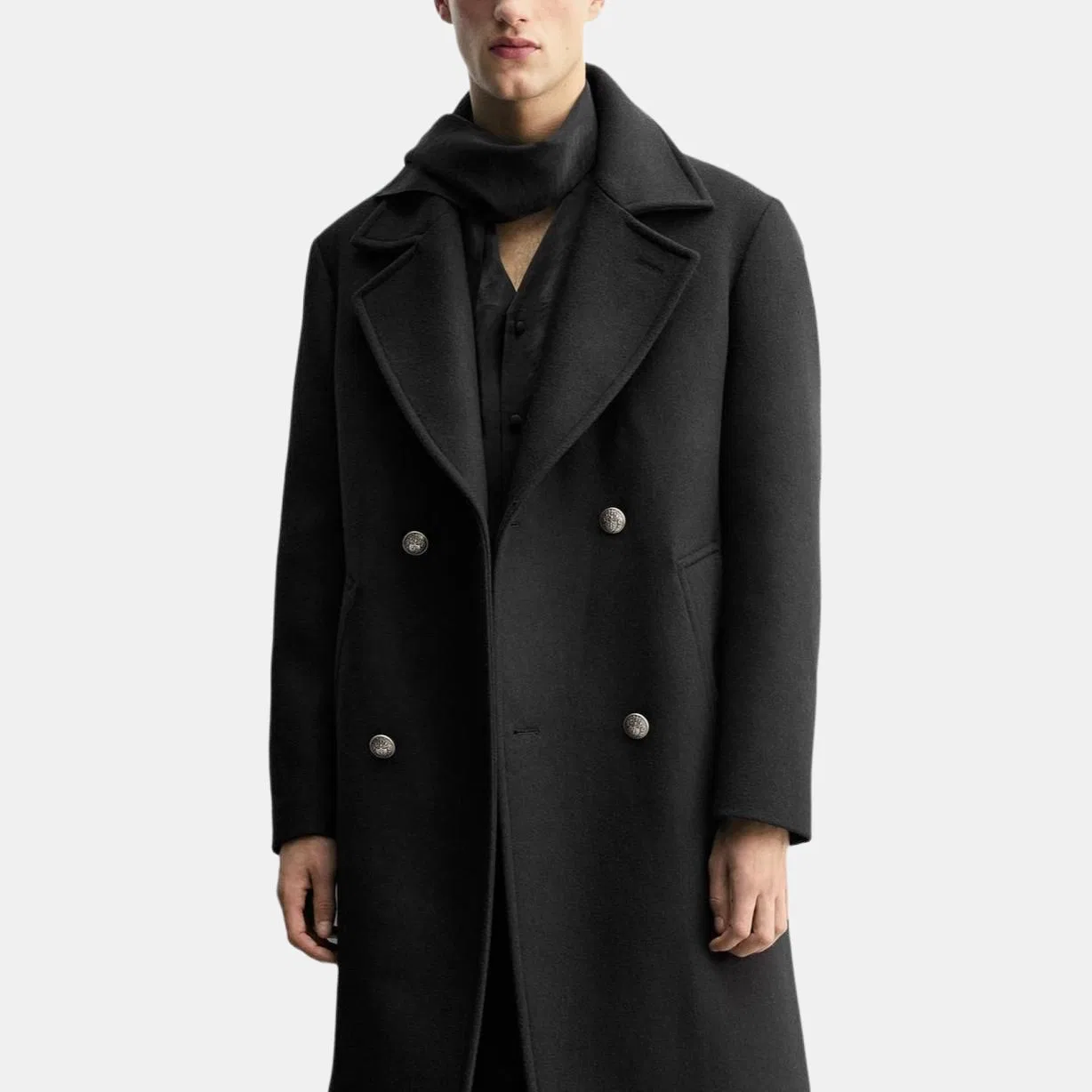 Мужское пальто с лацканами Black Lapel Moderate ZARA, Черный — фото 4