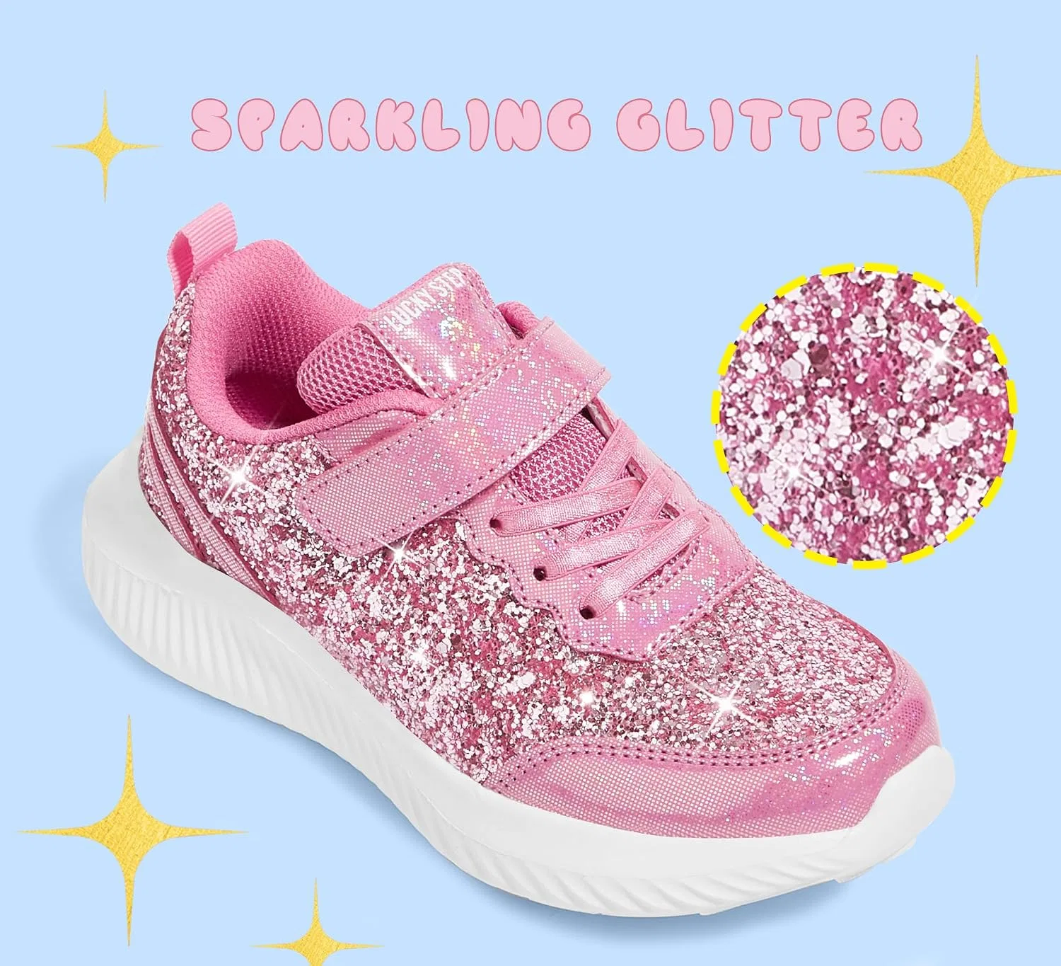 Детские кроссовки для девочек с блестками LUCKY STEP, Hot Pink — фото 2