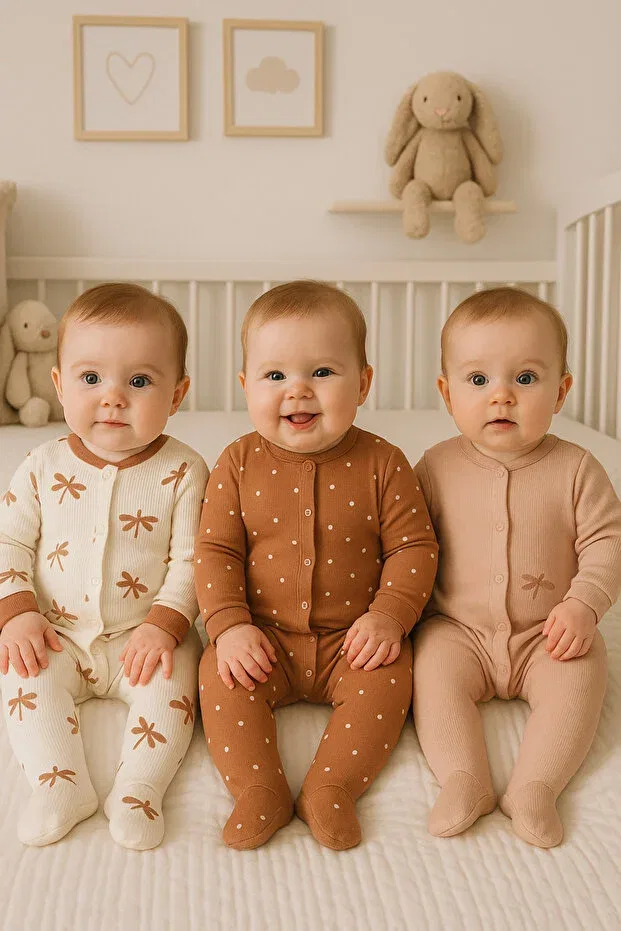 Детский комплект боди-комбинезонов для девочек хлопковый Basics Cherub Baby, Ecru-Brown