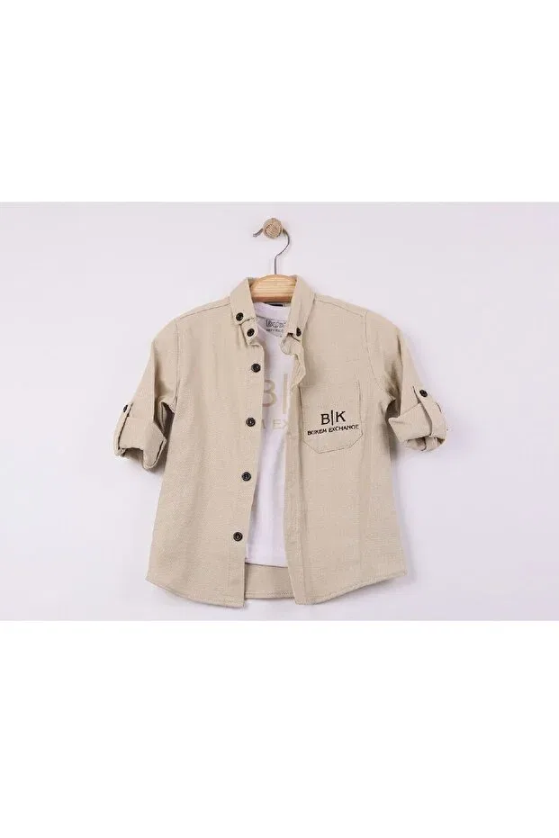 Детская рубашка для мальчиков с длинным рукавом Mikam, Beige