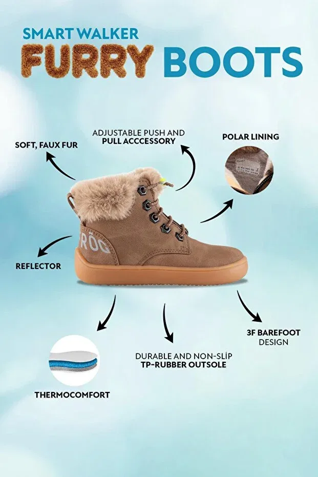 Детские ботинки для девочек с мехом Furry boots brown oak Hopfrög, Brown Oak — фото 3