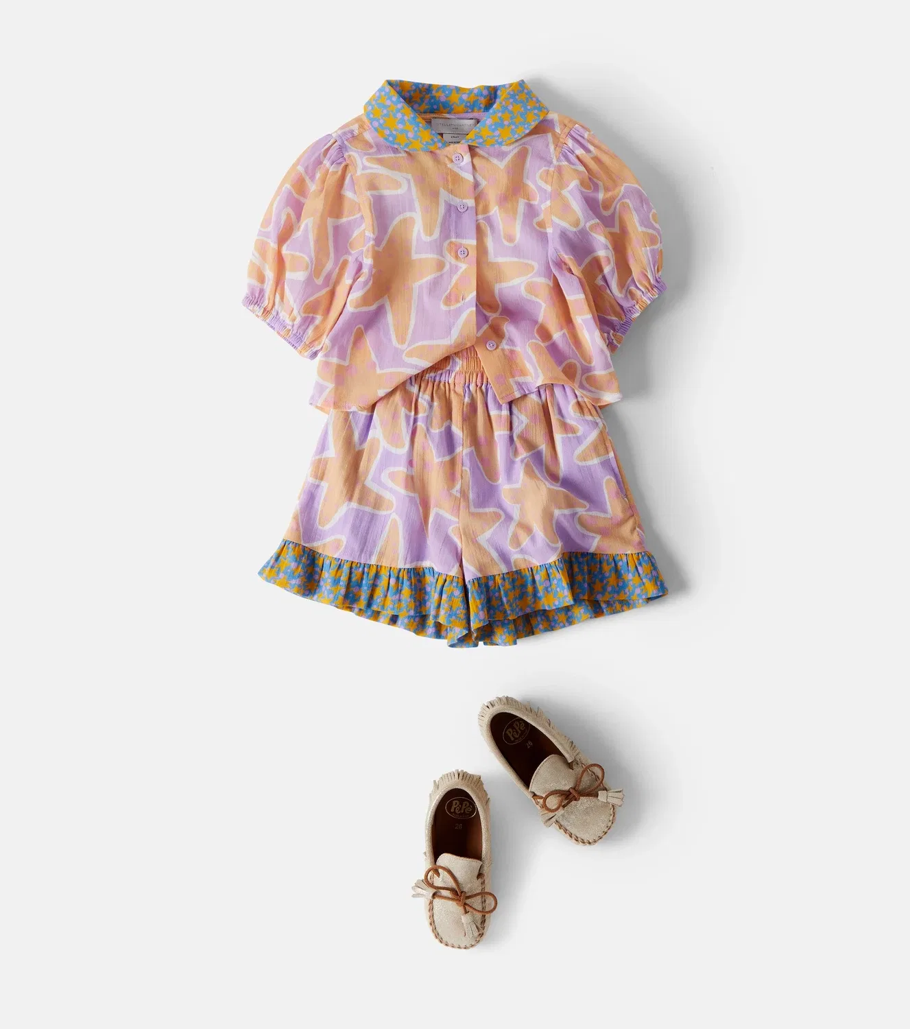 Шорты хлопковые с оборками и принтом Stella Mccartney Kids, фиолетовый — фото 2