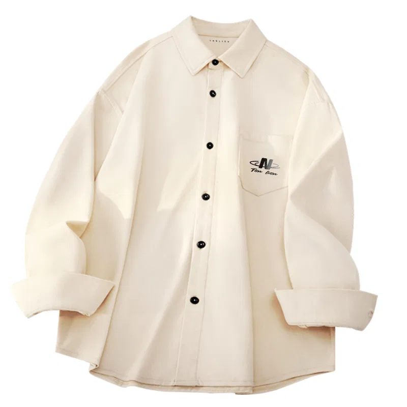 Детская рубашка с отложным воротником Tonlion, Light Beige (Tn Gradient Letter Chest Logo)