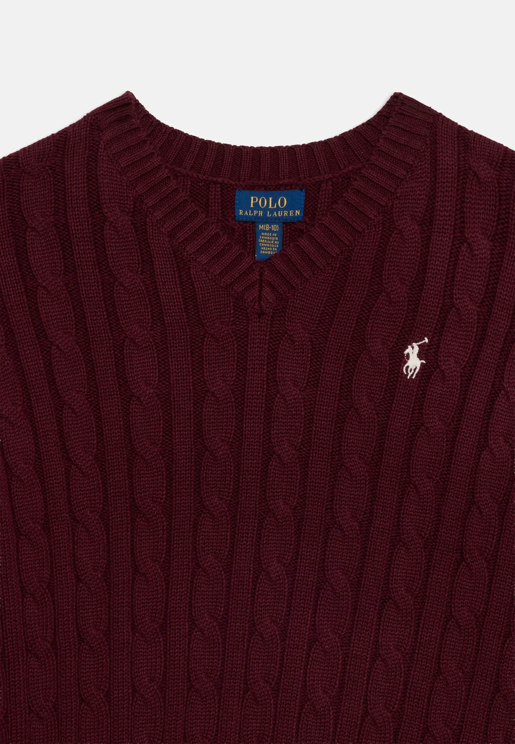 Хлопковый свитер крупной вязки с V-образным вырезом, размер 7-14 лет Polo Ralph Lauren, Rich Ruby — фото 3