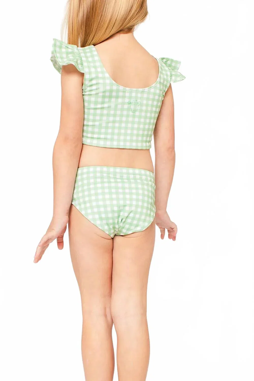 Детский купальник бикини с оборками на плечах Gingham Bikini Bather Dear Georgie, зеленый — фото 3