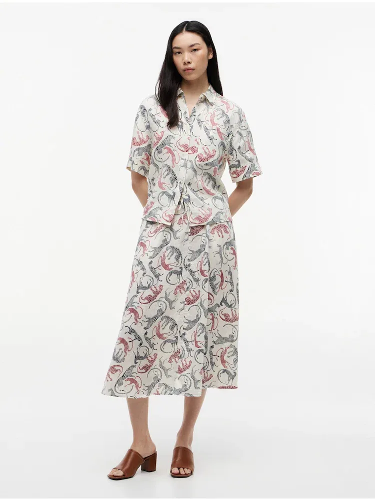 Юбка миди льняная клеш TOMMY HILFIGER, White