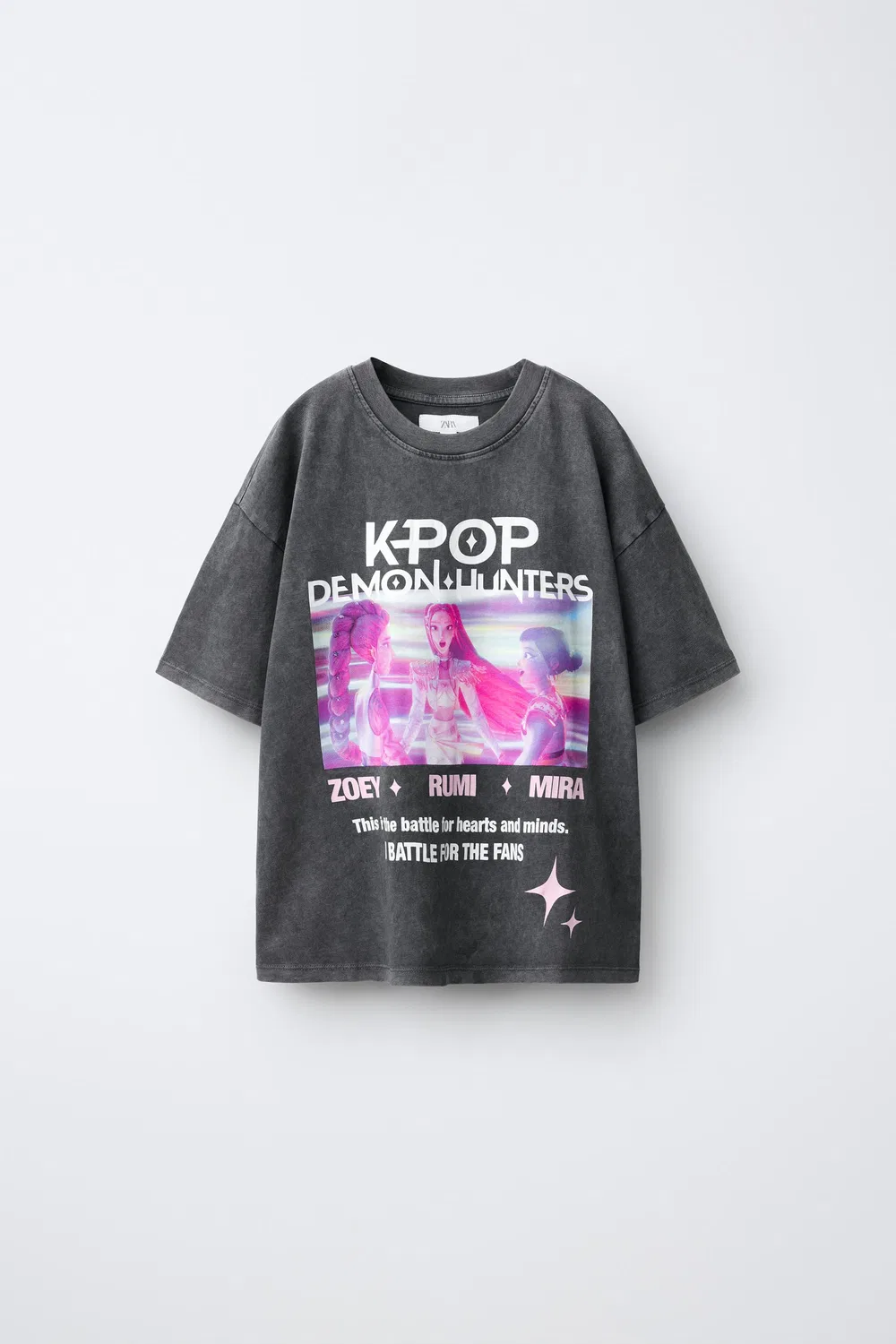 Футболка с эффектом потертости KPOP DEMON HUNTERS NETFLIX ZARA, Anthracite grey