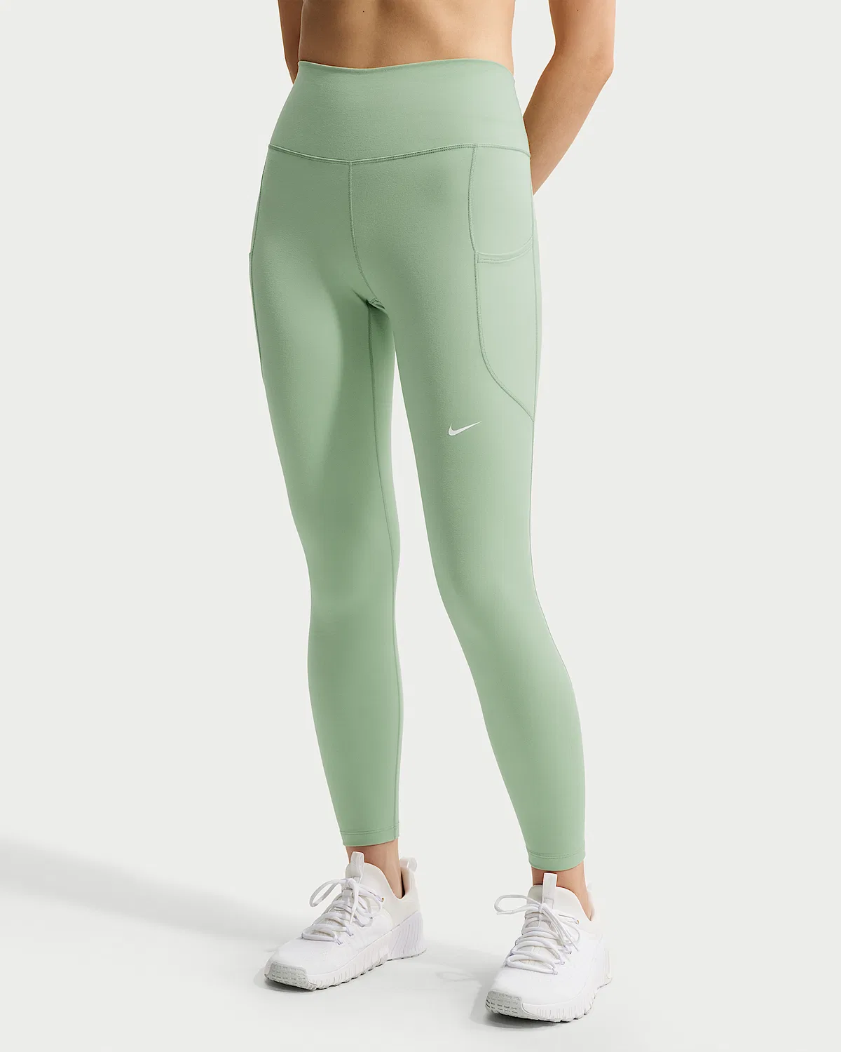Женские леггинсы Nike One с высокой талией 7/8 и карманами, Steam/White — фото 2
