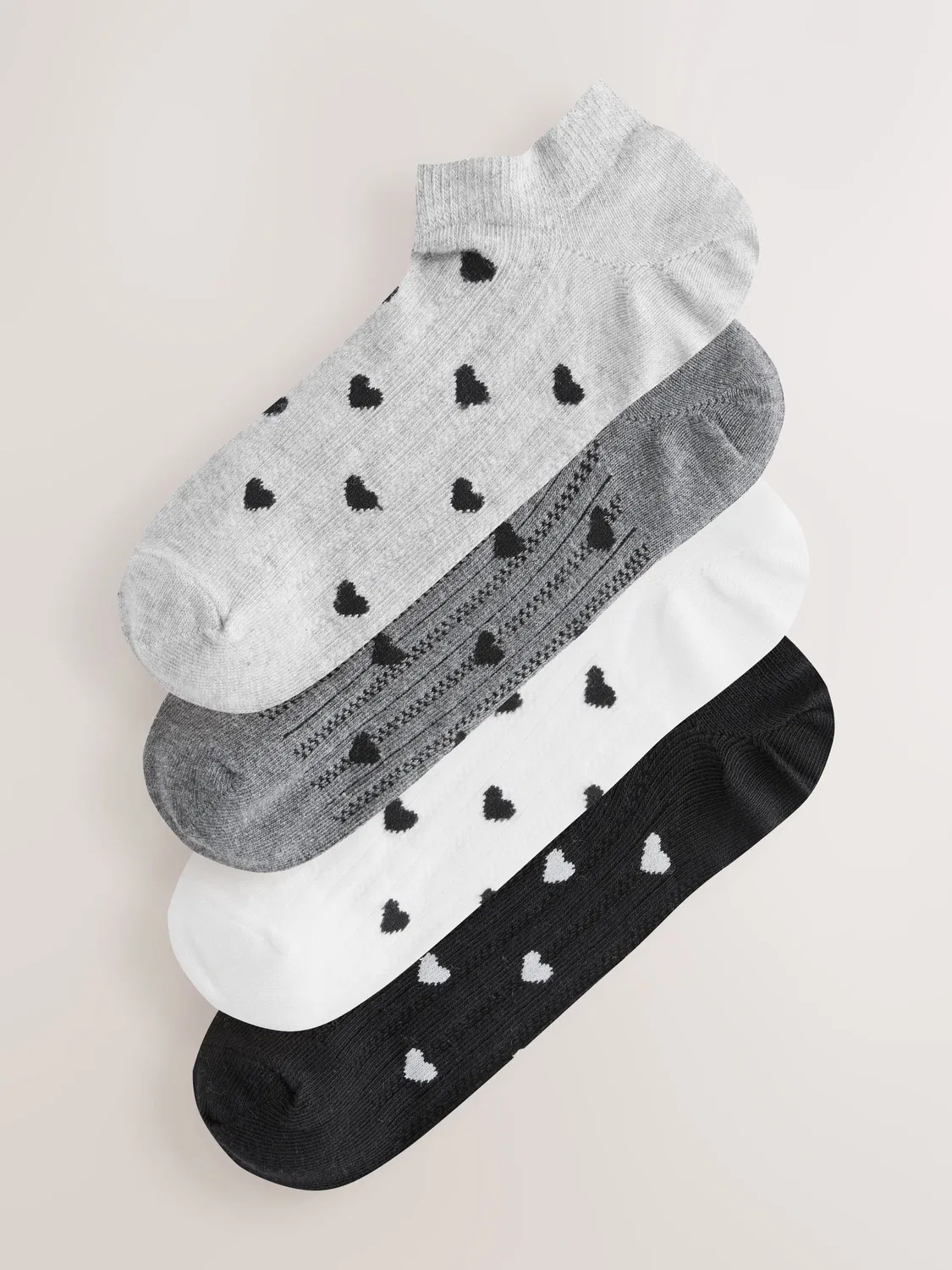 Носки Monochrome Textured Heart Pattern Trainer Socks 4 Pack Next, Monochrome