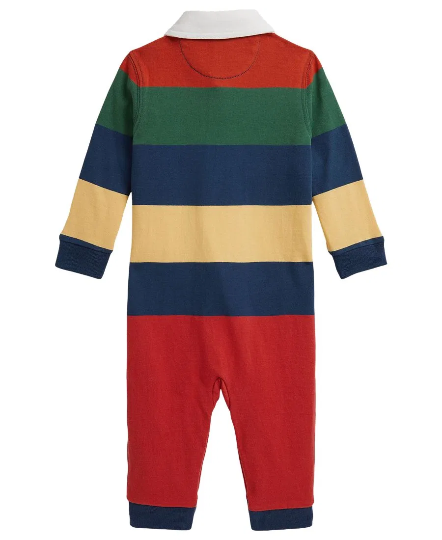 Детский комбинезон из футера с полосатым принтом Polo Ralph Lauren, Post Red Multi — фото 2
