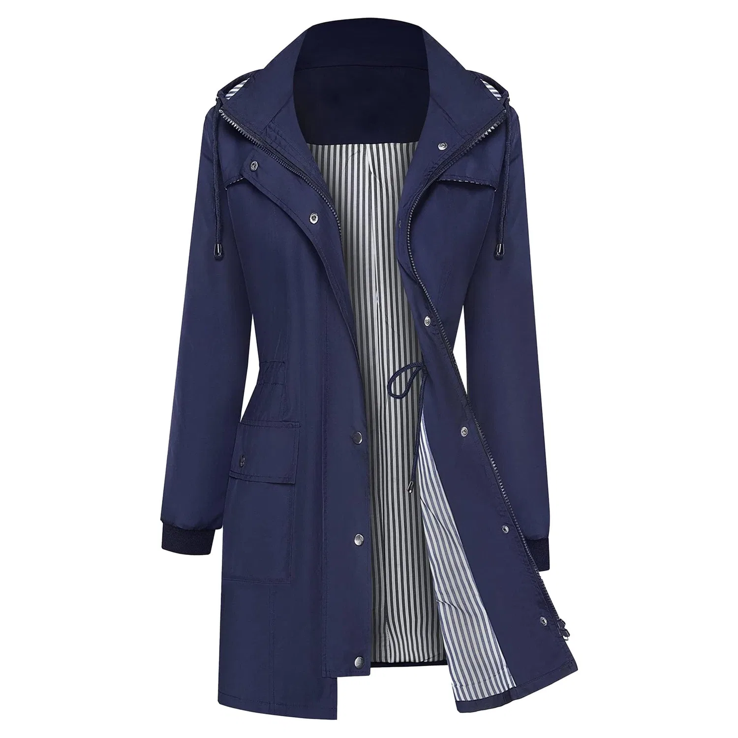 Женский длинный дождевик с капюшоном и подкладкой, модель 2025 S-XXL, Blu navy
