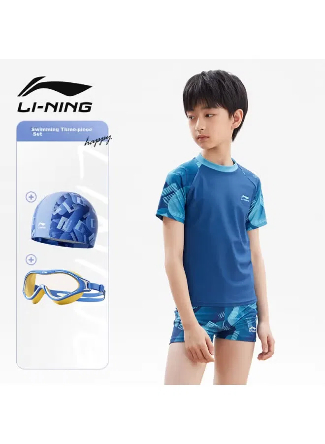 Комплект для плавания для мальчиков с очками и шапочкой синий, Li-Ning