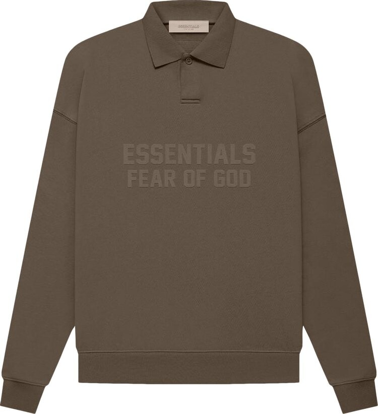 Лонгслив Fear of God Essentials Long-Sleeve Polo 'Wood', коричневый — фото 2
