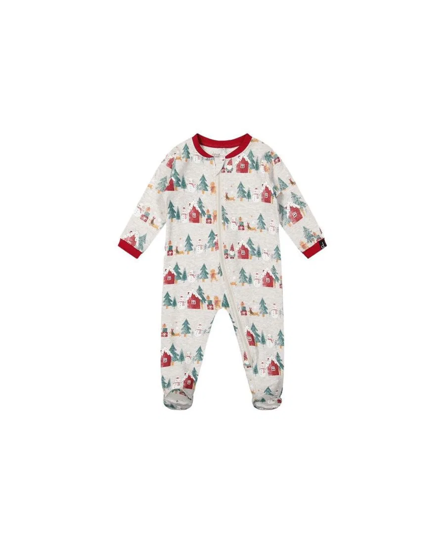Детский боди-комбинезон с принтом Holiday Family Pajamas Deux par Deux, Beige Christmas Print